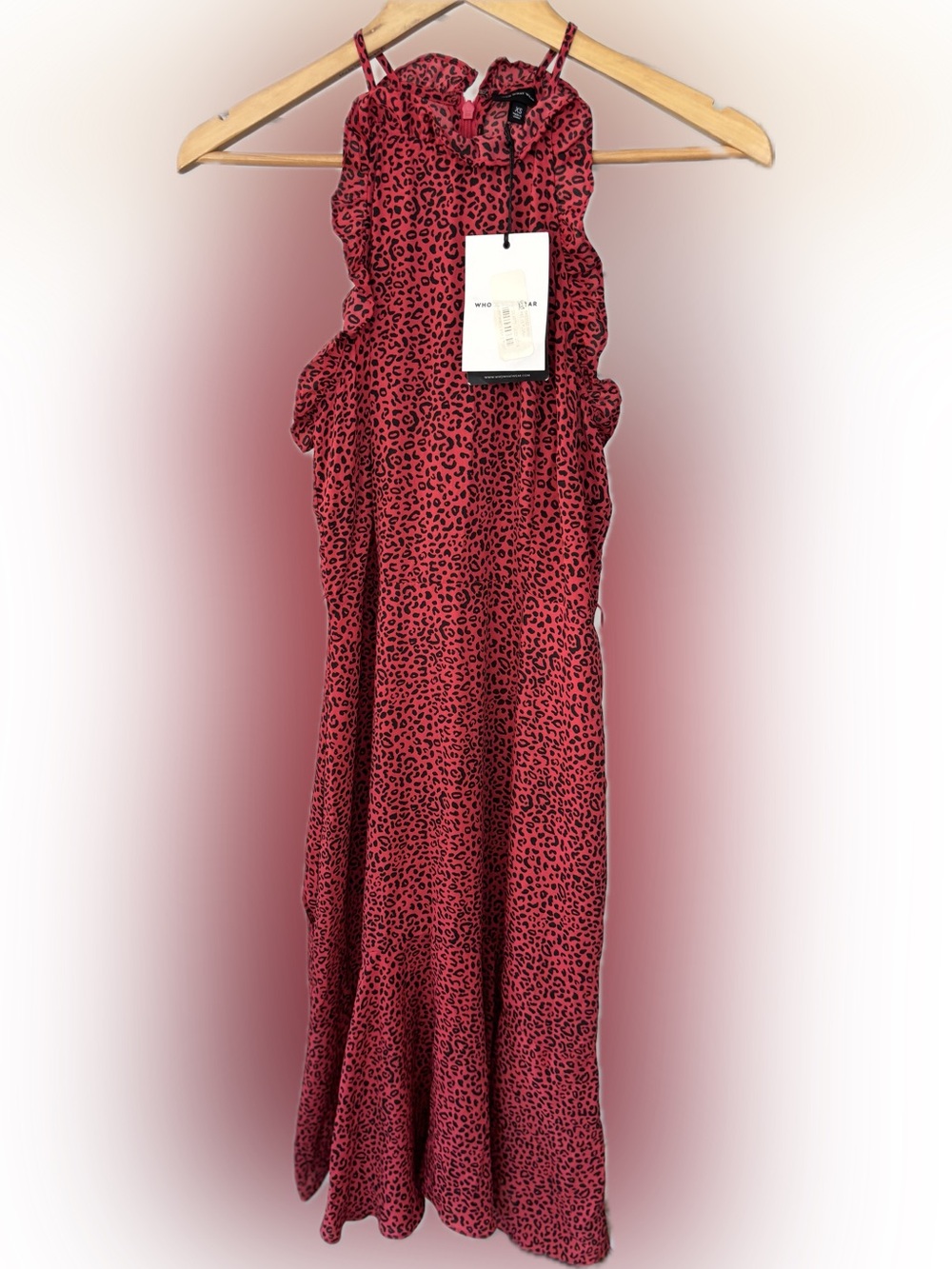NWT Who What Wear Red Leopard-Print Spaghetti Strap Maxi Dress